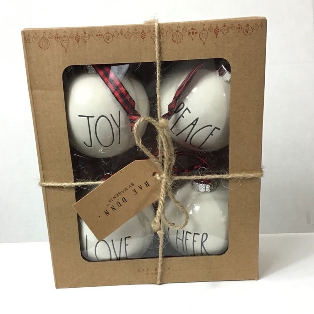 Rae Dunn White Round Tree Ornaments Joy Peace Love Cheer